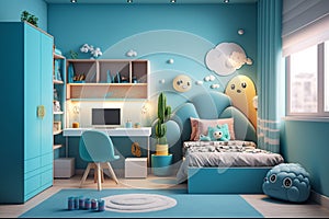 Colorful cute kid\'s bedroom interior decoration. Scandinavian concept