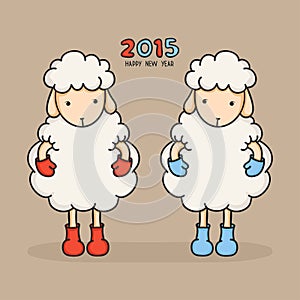 Colorful, cute sheep in boots. Happy new year 2015