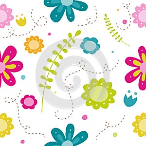 Colorful cute spring doodle pattern