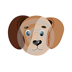Colorful cute vector dog face. One object on a white background. Cartoon flat illustration. Emoji funny animal. Embarrassed smile.