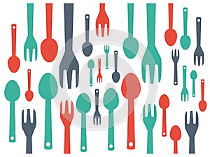 Colorful cutlery spoon and fork contemporary pattern.