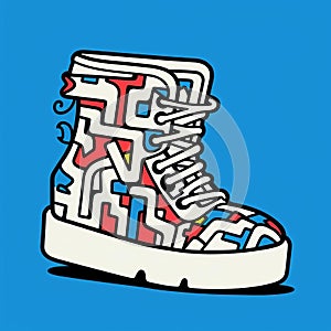 Colorful Cyberneticpunk Shoe Illustration With Keith Haring Style