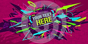 Colorful Cyberpunk Neon Abstract Graffiti Style Banner Vector Illustration Art Template