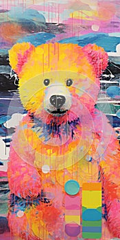Colorful Cyberpunk Teddy Bear: A Surreal Neo-pop Icon