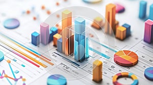 Colorful 3D Charts and Graphs for Data Visualization and Business Analytics A colorful and modern representation of data