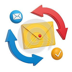 3D Illustration of Email Sending and Receiving Process