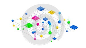 Colorful 3D Network of Interconnected Nodes and Clusters