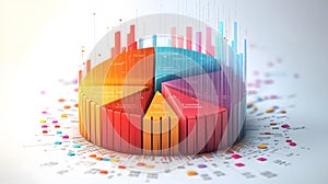 Colorful 3 D Pie Chart with Bar Graph Data Visualization