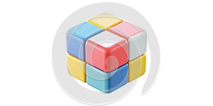 Colorful 3D Puzzle Cube. Symbol Of Creativity And Problem Solving Isolated On Transparent Background
