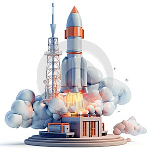 Rocket Launch, Spacecraft Taking Off from Launchpad photo