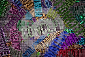 Colorful 3D rendering. Shape composition, geometric structure, b