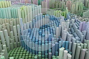 Colorful 3D rendering. Shape composition, geometric structure, b