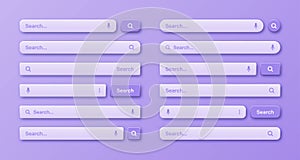 Colorful 3d search bar templates. Internet browser engine with search box, address bar and text field. UI design