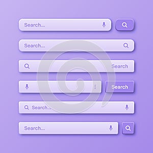 Colorful 3d search bar templates. Internet browser engine with search box, address bar and text field. UI design