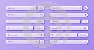 Colorful 3d search bar templates. Internet browser engine with search box, address bar and text field. UI design