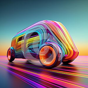 Colorful 3D vehicle render on isolated back