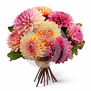 Colorful Dahlia Bouquet Symmetrical Arrangements On White Background