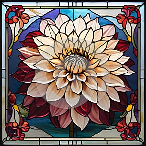 Colorful dahlia flower design stained glass