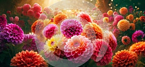 Colorful Dahlia Flowers at Sunset