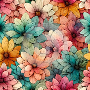 Colorful Dahlia Mosaic - Artistic Floral Background