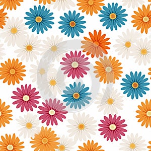 Colorful Daisy Pattern On White Background - Retro Nature-inspired Design