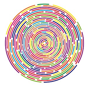 Colorful dashed random concentric circles abstract background