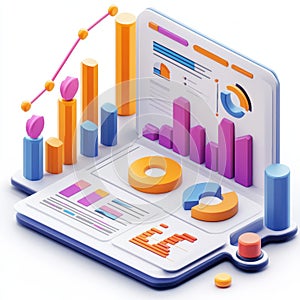 Colorful Data Visualization Dashboard Business Analytics Growth Charts isolated on white background