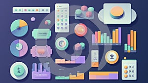 Colorful data visualization elements arranged in a creative layout for analysis and presentation of information metrics