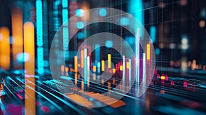 Colorful data visualization graph in digital tech environment photo
