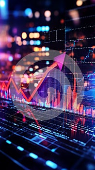 Colorful data visuals depict a dramatic growth trajectory for global business assets, emphasizing rising market photo