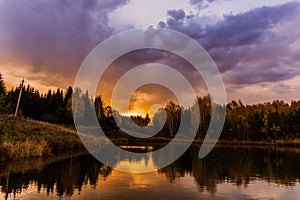 Colorful dawn on the lake