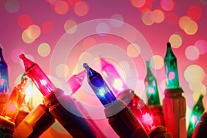 Colorful De focused circles electric light bulbs and lights background