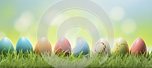 Colorful Decorated Easter Eggs on Fresh Spring Grass