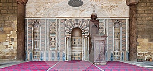 Engraved Mihrab niche and wooden Minbar Platform, Mosque of Al Nasir Mohammad Ibn Qalawun, Citadel of Cairo, Egypt photo