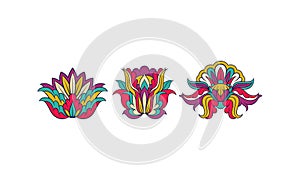 Colorful Decorative Elements with Floral Motif Vector Set