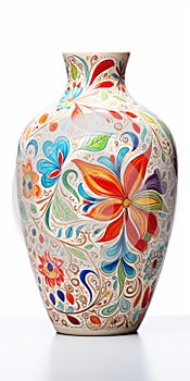 Colorful Decorative Vase With Intricate Floral Patterns