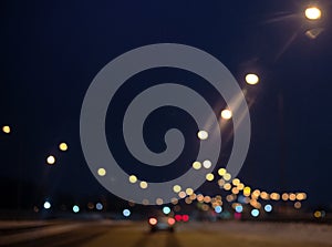 Colorful defocused lights on the road of night city. blur