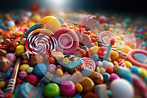 Colorful and Delicious Assorted Candy Collection on a Vibrant Background