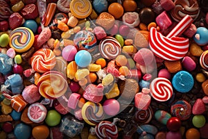 Colorful and Delicious Assorted Candy Collection on a Vibrant Background