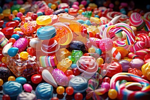 Colorful and Delicious Assorted Candy Collection on a Vibrant Background