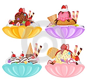 Colorful delicious desserts set