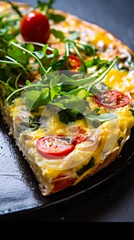 Colorful delicious Frittata. Very contrasty light is bringing the depth and vibrancy of this tasteful dish.
