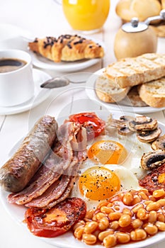 Colorful and Delicious Traditional Full English Breakfast Closeup