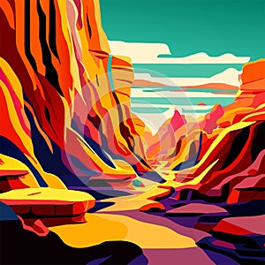 Colorful desert landscape with mountains and river. 3D Rendering AI generated