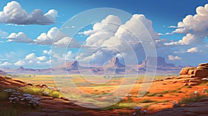 Colorful Desert Scene Painting In Disney Animation Style