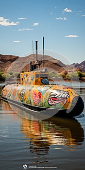 Colorful Desertpunk: Submarine Painting On Colorado River In Topock, Arizona