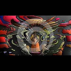 A colorful design of a cat`s face background embossed photo