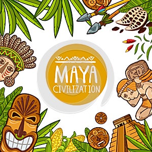 Colorful design of poster about Maya civilization