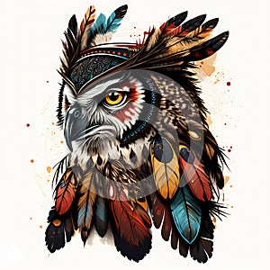 Colorful design of wise owl totem bird head