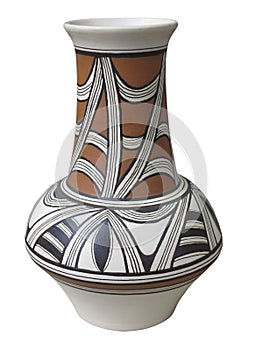 Colorful designed clay vase isolated